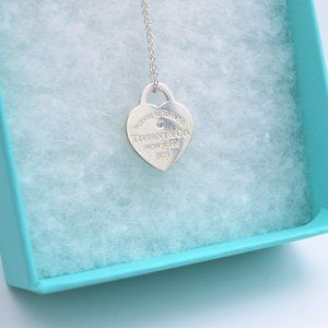Tiffany & Co. 925 Sterling Silver Return to Small Heart Diamond Necklace 16-18"
